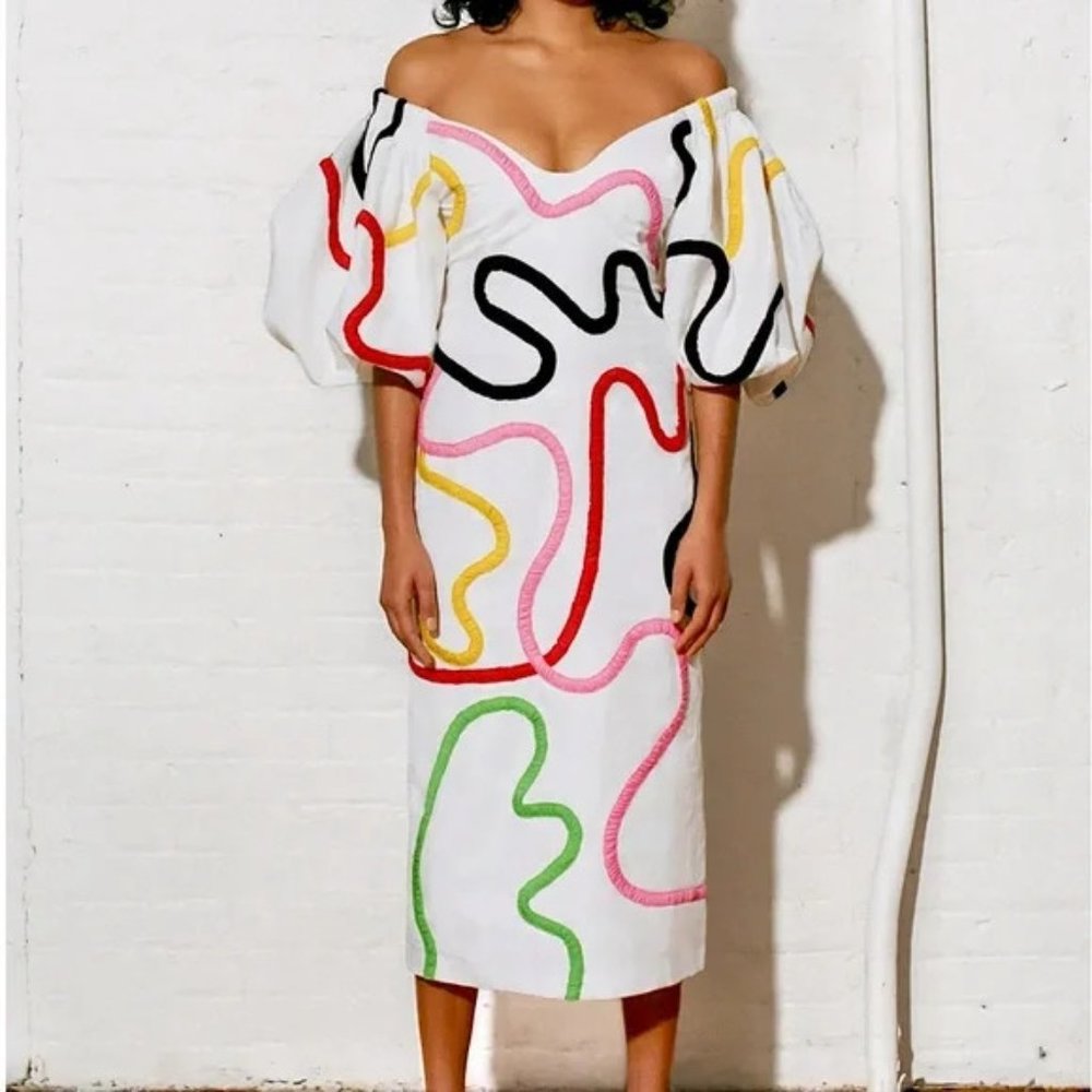 NWOT Mara Hoffman Namari Dress in white Multi Embroidery - Picture 2 of 10